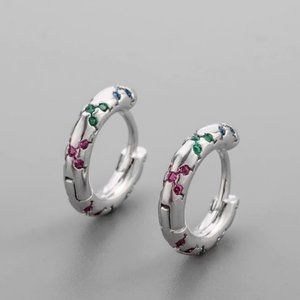NEW Sterling SILVER multi-color Hoop 12mm Earrings